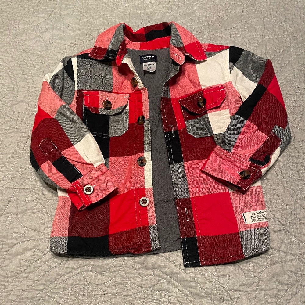 Carters Toddler 2T Fleece Lined Flannel Jacket
